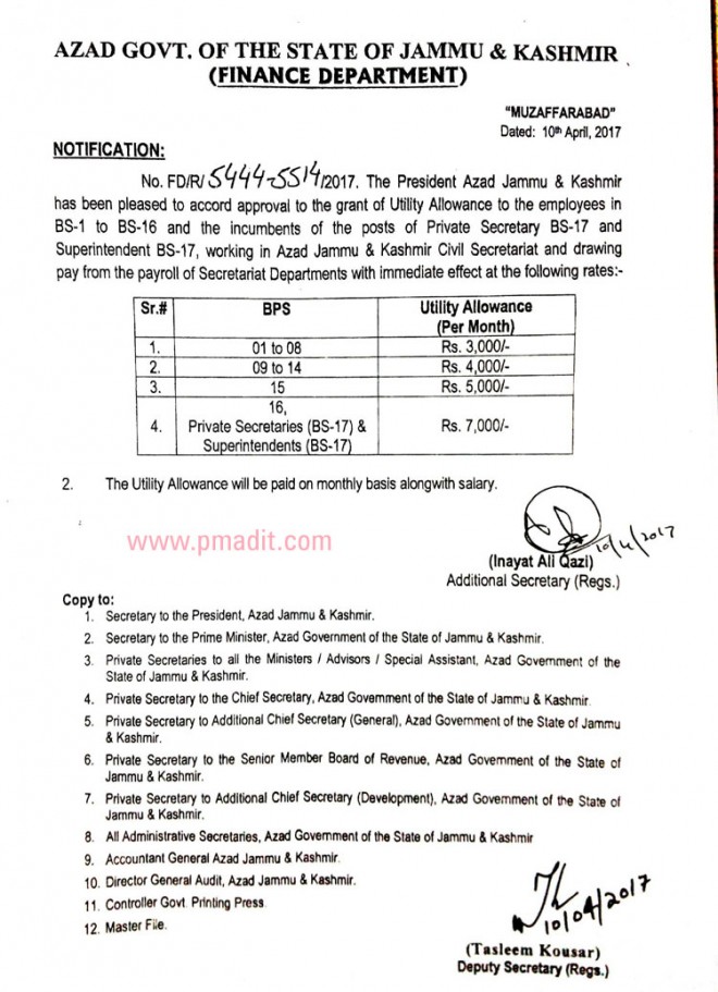 Grant Of Utility Allowance To The Civil Secretariat Employees Of BS-1 ...