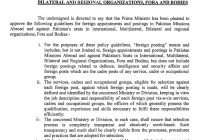 POLICY GUIDELINES FOR FOREIGN APPOINTMENT AND POSTING IN PAKISTAN MISSION ABROAD AND AGAINST PAKISTAN’S SEATS IN INTERNATIONAL, MULTILATERAL, BILATERAL AND REGIONAL ORGANIZATION, FORA AND BODIES