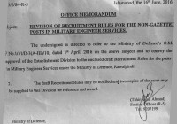 Revision of Recruitment Rules for the Non-Gazetted Posts in Military Engineer Service (MES)