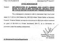 Pre-mature increment on grant of BS-18/19 to Private Secretaries (BS-17), Finance Division issued O.M